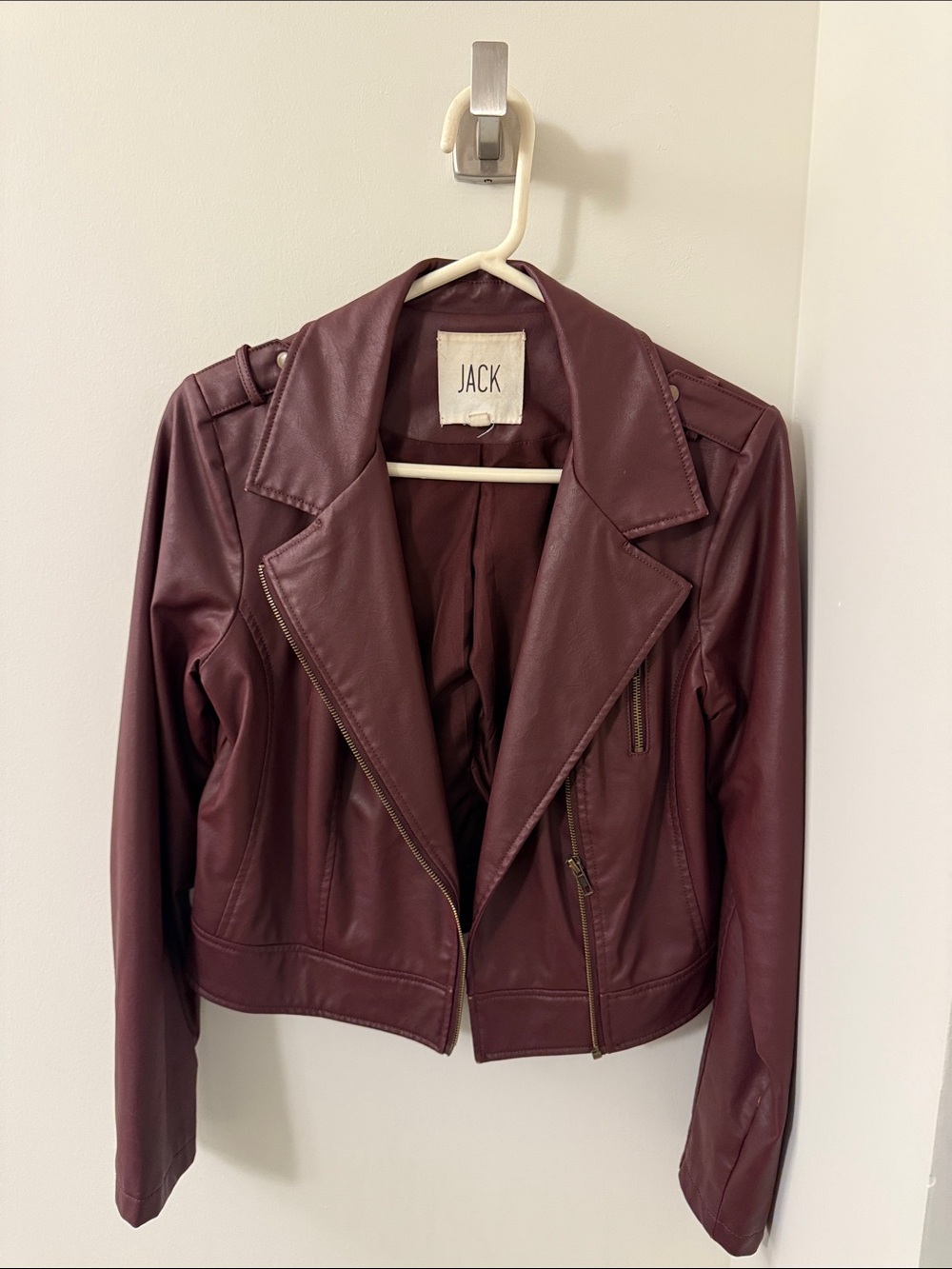 Jack by BB Dakota Maroon Faux Leather Moto Blazer
